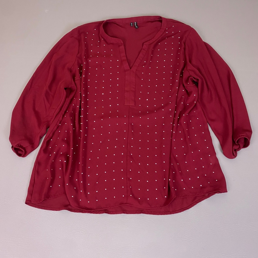 Maurices Blouse Top Plus Size 3 (3X) Burgundy Red Studded Polka Dot V-Neck